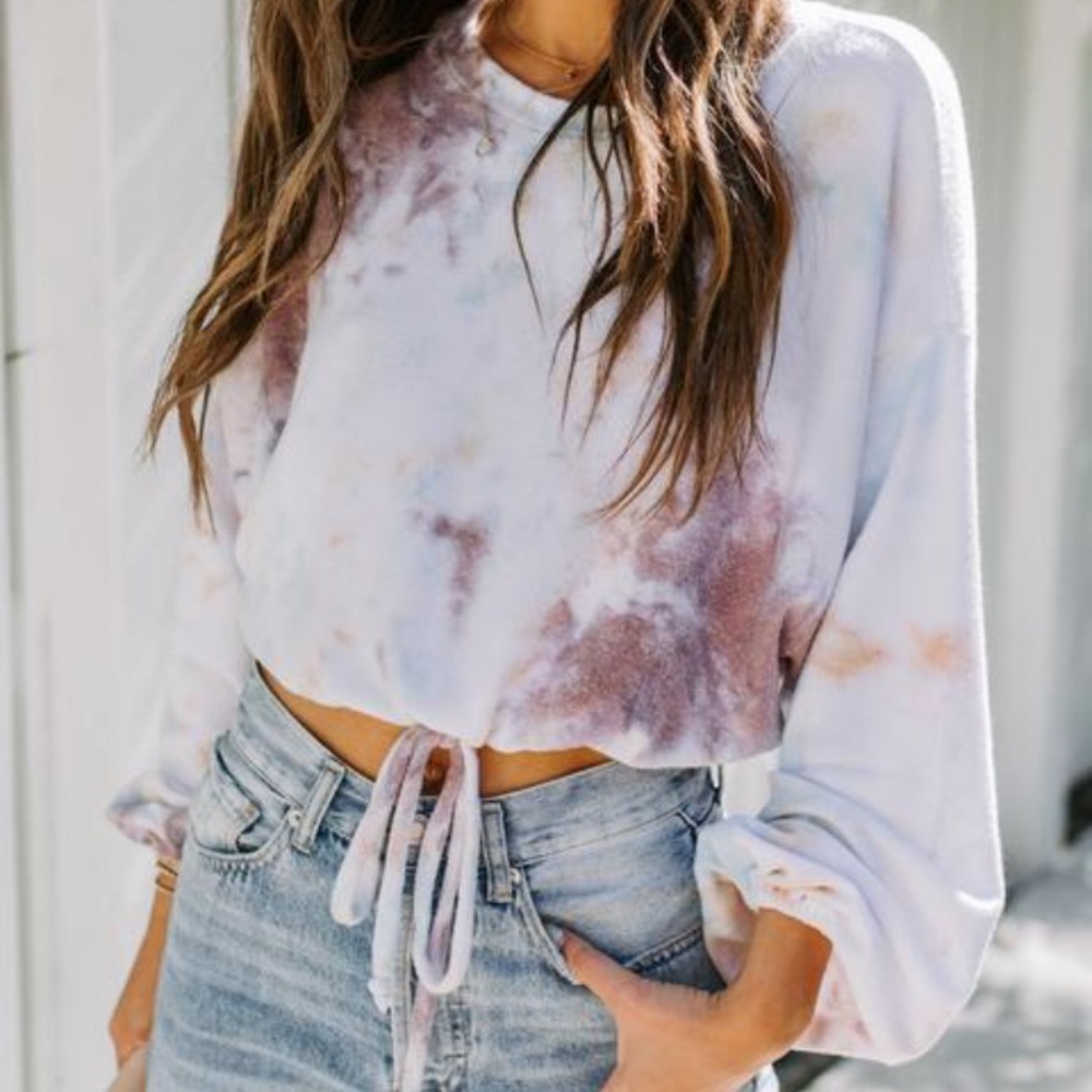 Cropped Drawstring Tie Dye Top